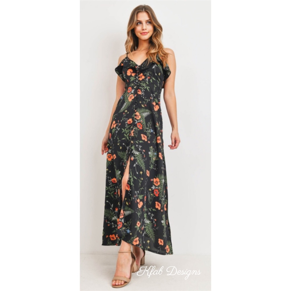 ❤️LAST! Black Floral Ruffle Adjustable Maxi Dress! - Picture 4 of 5